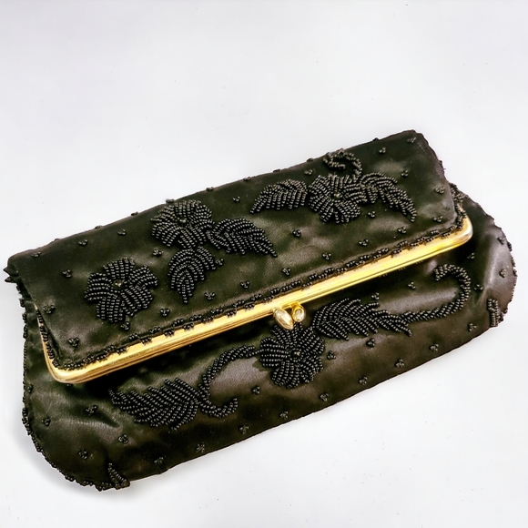 Beaded black fold over clutch bag - Picture 6 of 13